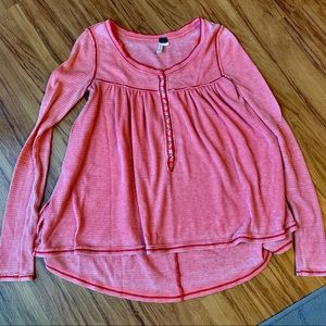 We the Free peachy pink waffle blouse with snaps